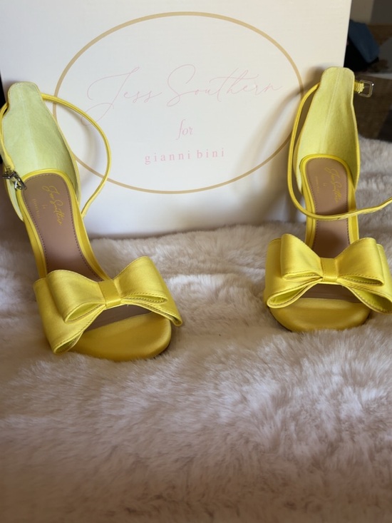 Gianni Bini Shoes - Gianni Bini Yellow Satin Bow Ankle-Strap Heels